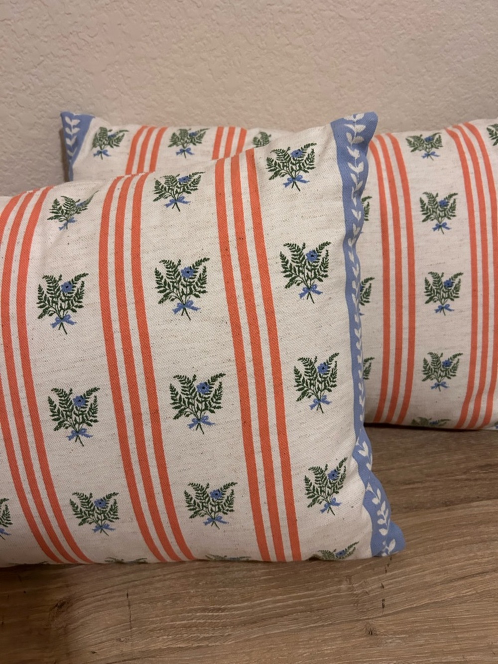 New Anthropologie Tess Cotton Screen Printed Floral Striped Pillow - Picture 3 of 4